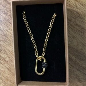 Gold Chain Necklace with Black Pavé Carabiner Pendant